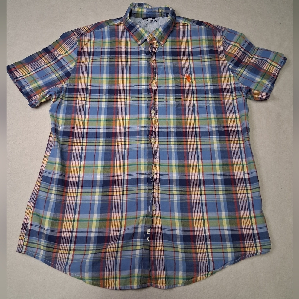 U.S. Polo Assn. Men's Blue Plaid Short-Sleeve Button-Up Shirt